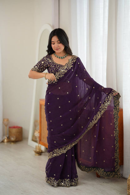 Shimmer Silk Saree with Paisley Cutwork Border