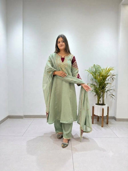 Coral Chanderi Kurta Palazzo Set with Dupatta