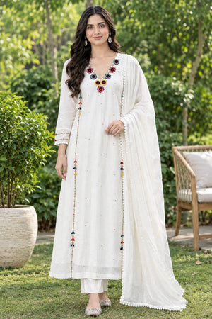 White Chanderi Kurta Set with Hand Work