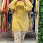 Yellow Cambric Cotton Kurta with Floral Palazzo