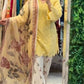 Yellow Cambric Cotton Kurta with Floral Palazzo