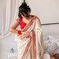 Off White Silk Saree with Red Sequin Border