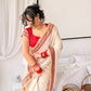 Off White Silk Saree with Red Sequin Border