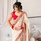 Off White Silk Saree with Red Sequin Border