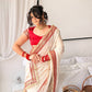 Off White Silk Saree with Red Sequin Border
