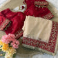 Off White Silk Saree with Red Sequin Border
