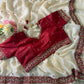 Off White Silk Saree with Red Sequin Border