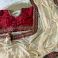 Off White Silk Saree with Red Sequin Border