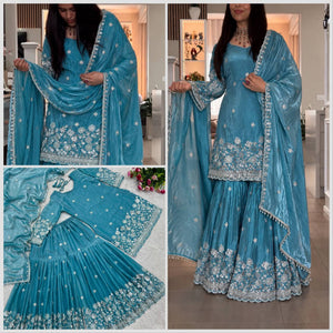 Sky Blue Shimmer Silk Sequin Sharara Set