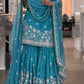 Sky Blue Shimmer Silk Sequin Sharara Set