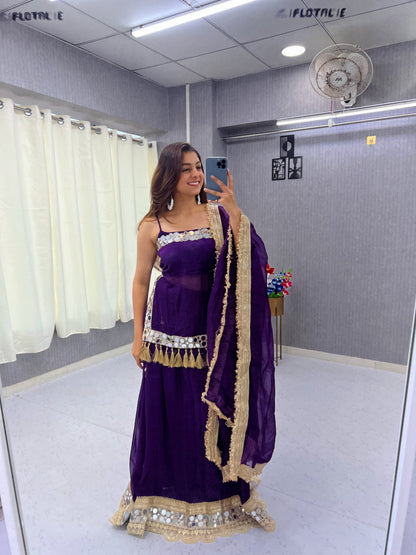 Purple Original Mirror Work Lehenga Choli Set
