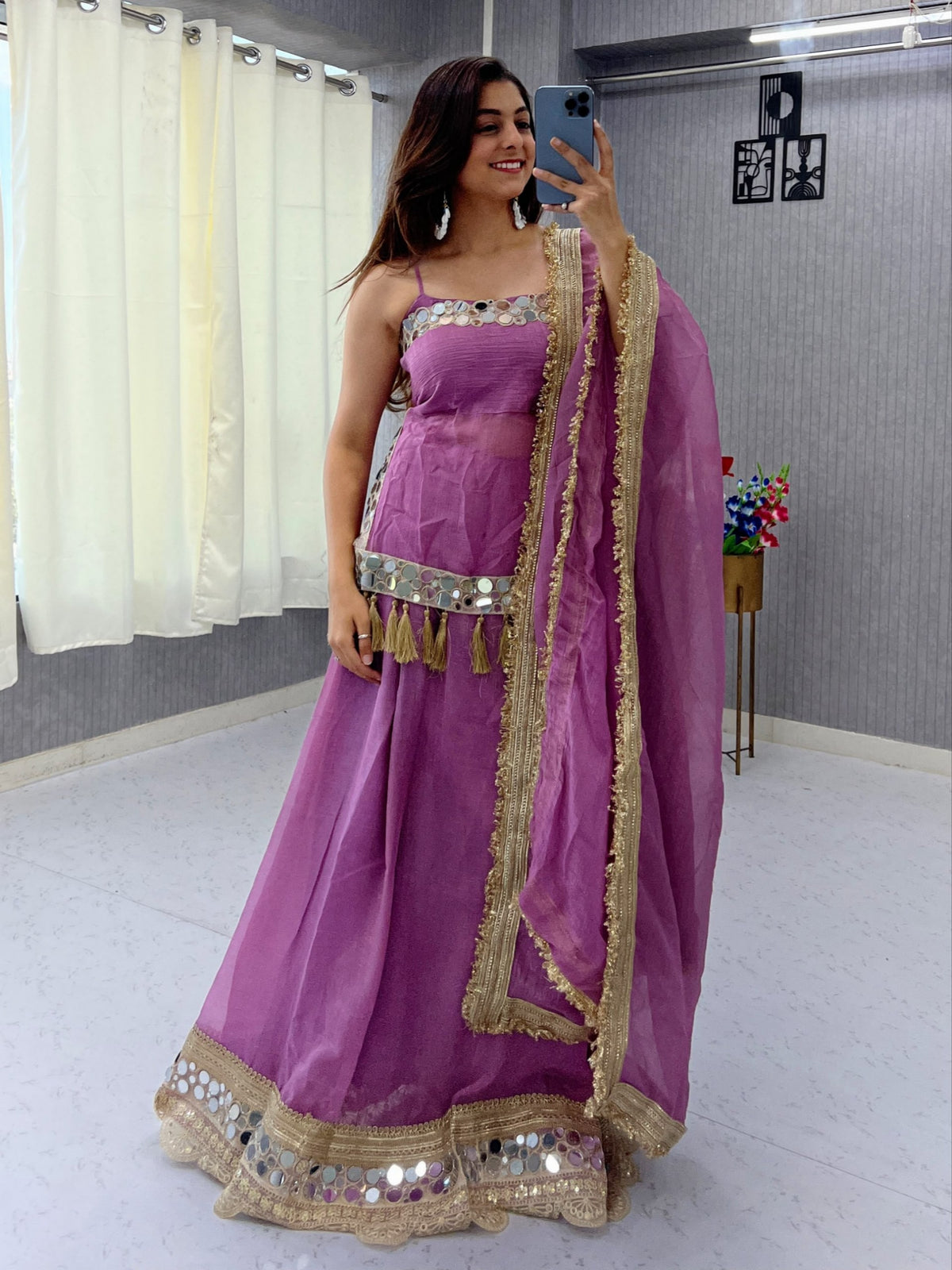 Purple Original Mirror Work Lehenga Choli Set