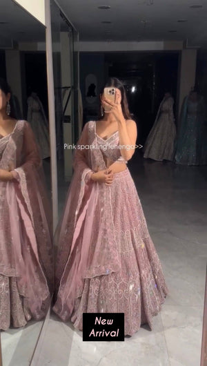 Dusty Pink Sequin Georgette Lehenga Set