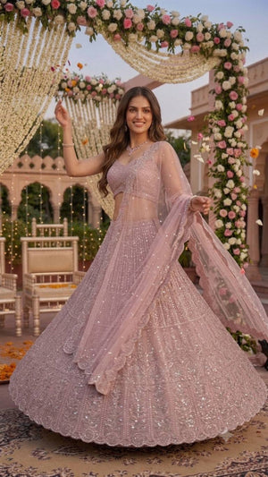 Dusty Pink Sequin Georgette Lehenga Set