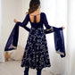 Embroidered Faux Georgette Anarkali Gown Set with Dupatta