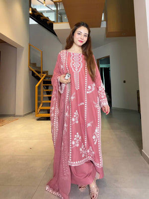 Dusty Rose Chanderi Kurta with White Embroidery