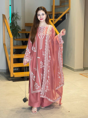 Dusty Rose Chanderi Kurta with White Embroidery