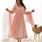 Floral Chiffon Anarkali Set with Triangle Lace Dupatta