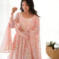 Floral Chiffon Anarkali Set with Triangle Lace Dupatta