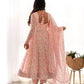 Floral Chiffon Anarkali Set with Triangle Lace Dupatta