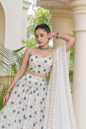 Ivory Embroidered Georgette Lehenga Choli