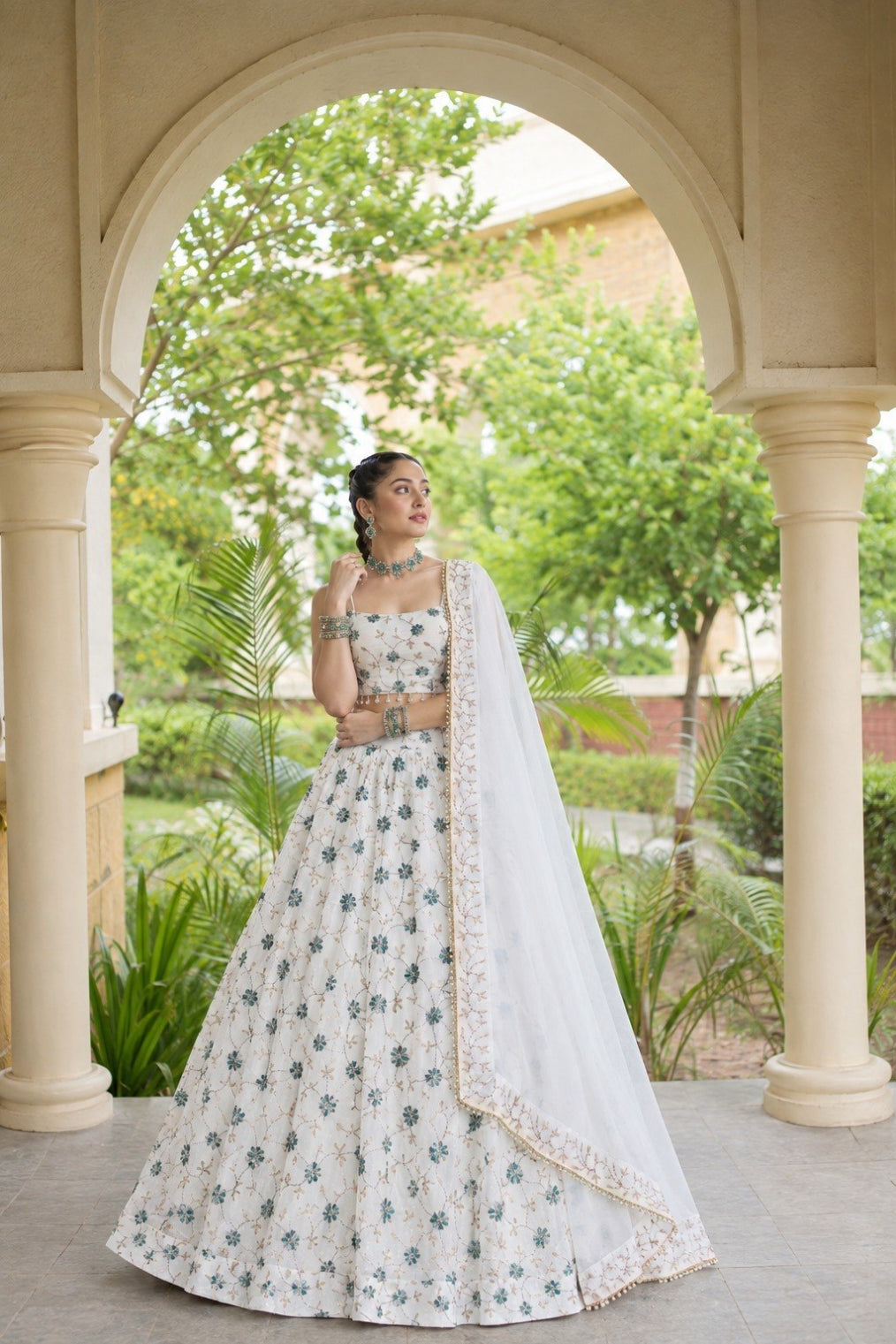 Ivory Embroidered Georgette Lehenga Choli
