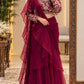 Wine Ready to Wear Ruffle Lehenga Saree