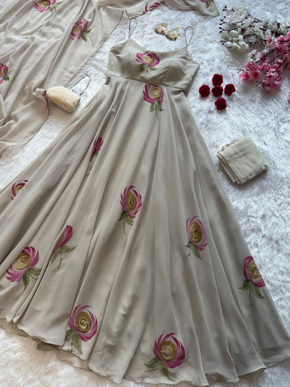 Handpainted Georgette Anarkali Suit Set for Festive and Elegant Wear