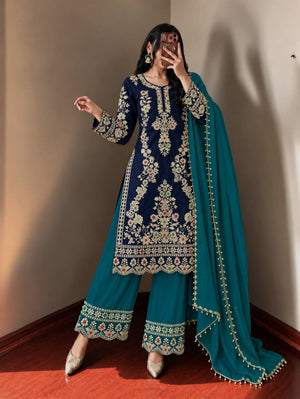 Navy Crepe Silk Kurta Palazzo Set
