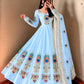 Peacock Print Anarkali Gown with Dupatta