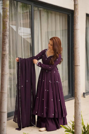 Embroidered Faux Georgette Anarkali Suit Set