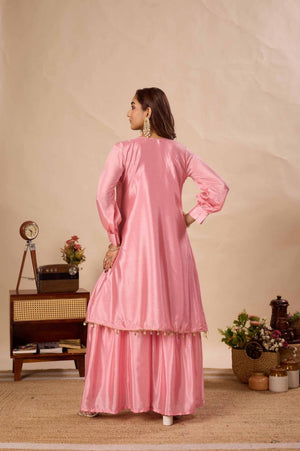 Blush Chinnon Kurta Sharara Set with Coin Lace