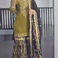 Olive Chinnon Silk Sharara Set with Dupatta