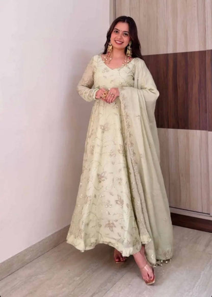 Sequin Embroidered Anarkali Gown with Dupatta