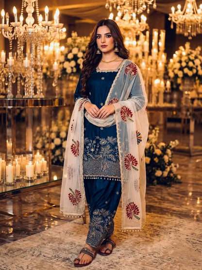 Teal Farshi Palazzo Suit Set