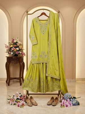Ivory Stone Embroidered Sharara Set