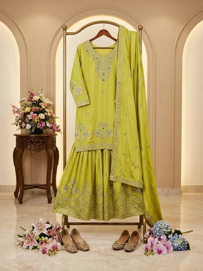 Ivory Stone Embroidered Sharara Set