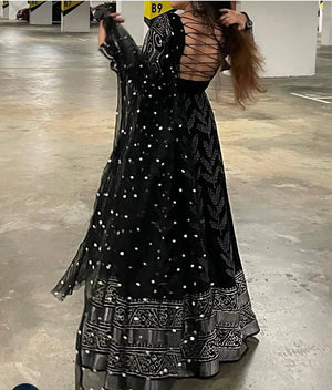 Printed Cinon Silk Gown Set with Pant and Dupatta