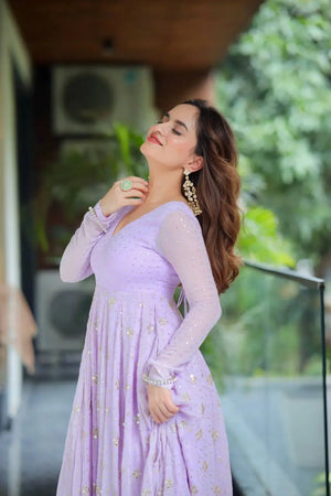 Designer Luxury Sequined Anarkali Gown Set with Dupatta