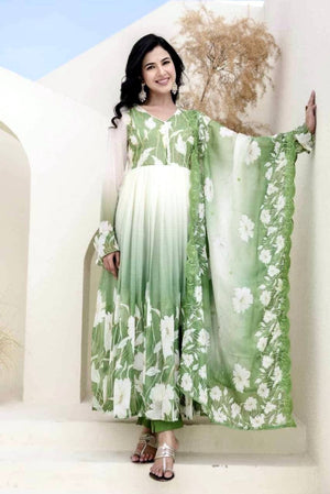 Designer Faux Georgette Digital Print Gown Set