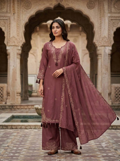 Mauve Tassel Neck Kurta Set
