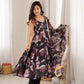 Pure Muslin Floral Print Partywear Gown Set
