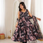Pure Muslin Floral Print Partywear Gown Set