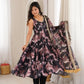 Pure Muslin Floral Print Partywear Gown Set