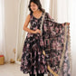 Pure Muslin Floral Print Partywear Gown Set