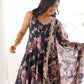 Pure Muslin Floral Print Partywear Gown Set