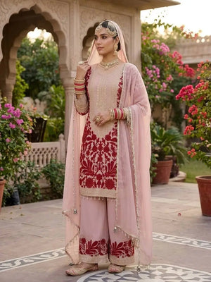 Blush Pink Chain Stitch Kurta Palazzo Set