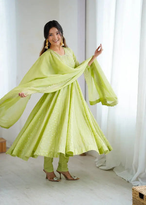 Embroidered Crunchy Silk Anarkali Gown Set with Dupatta