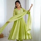 Embroidered Crunchy Silk Anarkali Gown Set with Dupatta