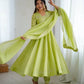 Embroidered Crunchy Silk Anarkali Gown Set with Dupatta